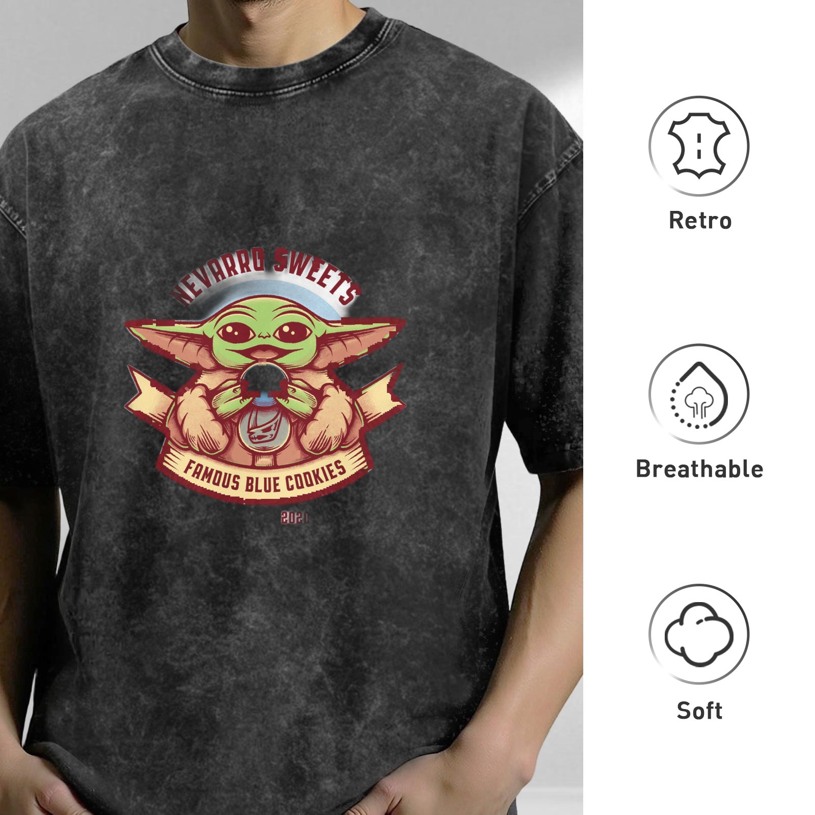Baby Yoda Nevarro Sweets Famous Blue Cookies Acid Wash T-Shirt