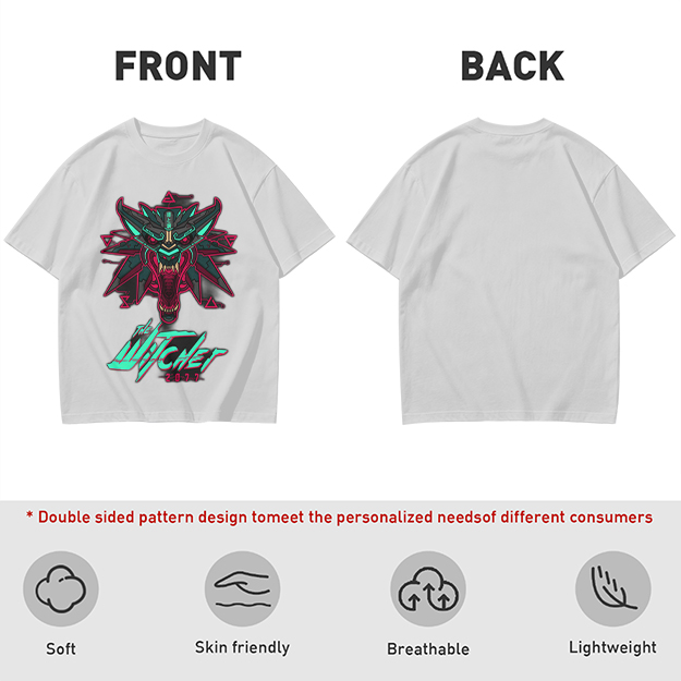 Olive green t-shirt with cyberpunk witcher wolf head graphic