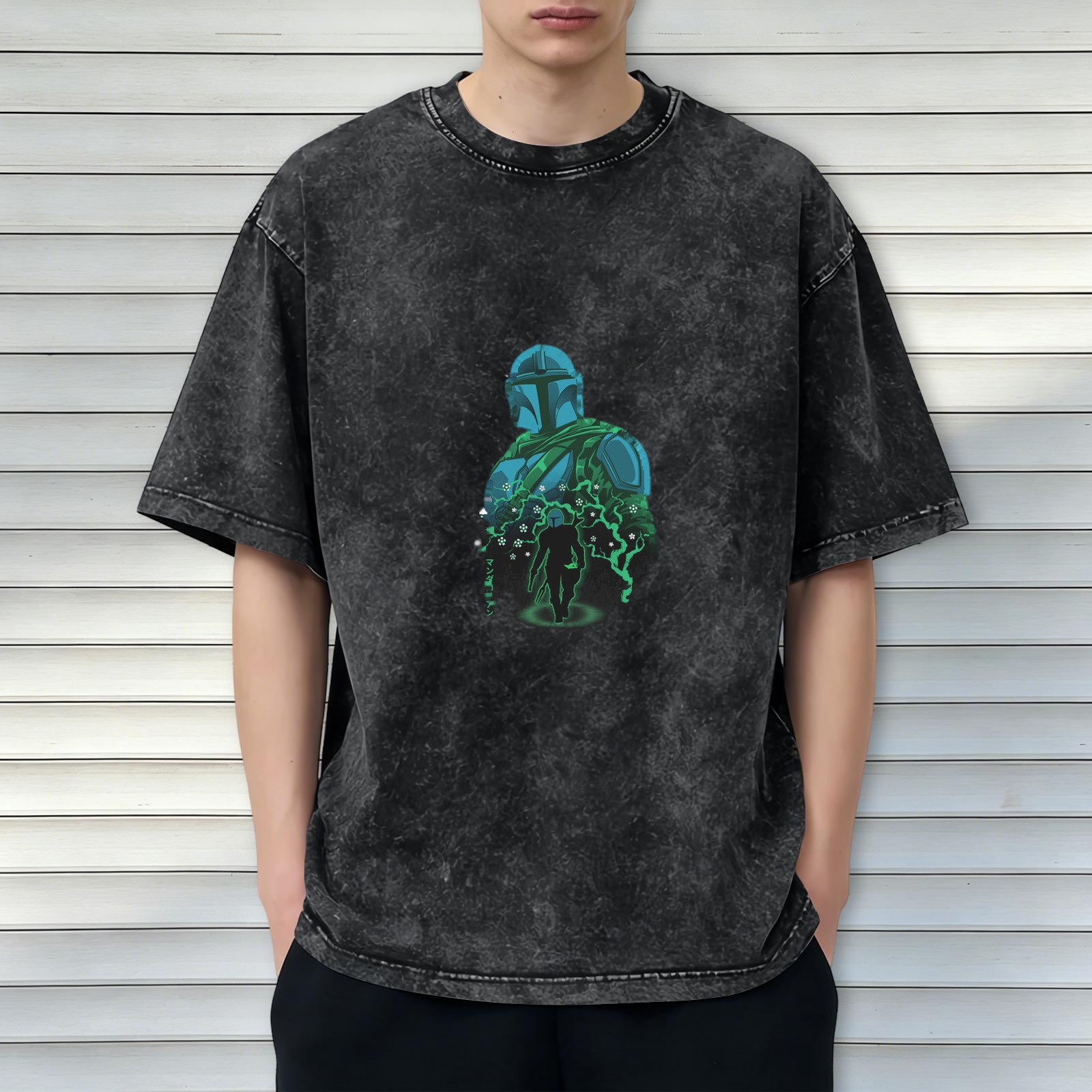 Washed Black Mandalorian Graphic Short Sleeve T-Shirt