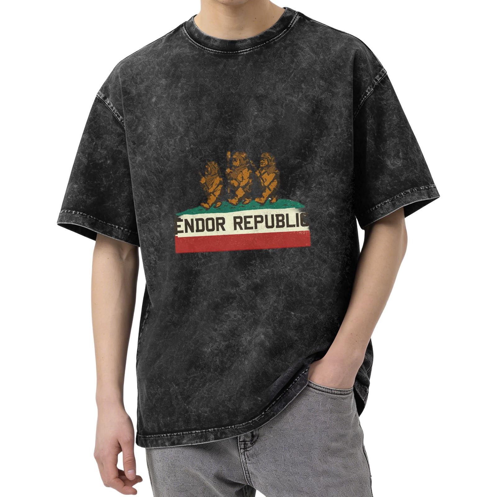 Endor Republic Ewok Flag Design Acid Wash T-Shirt