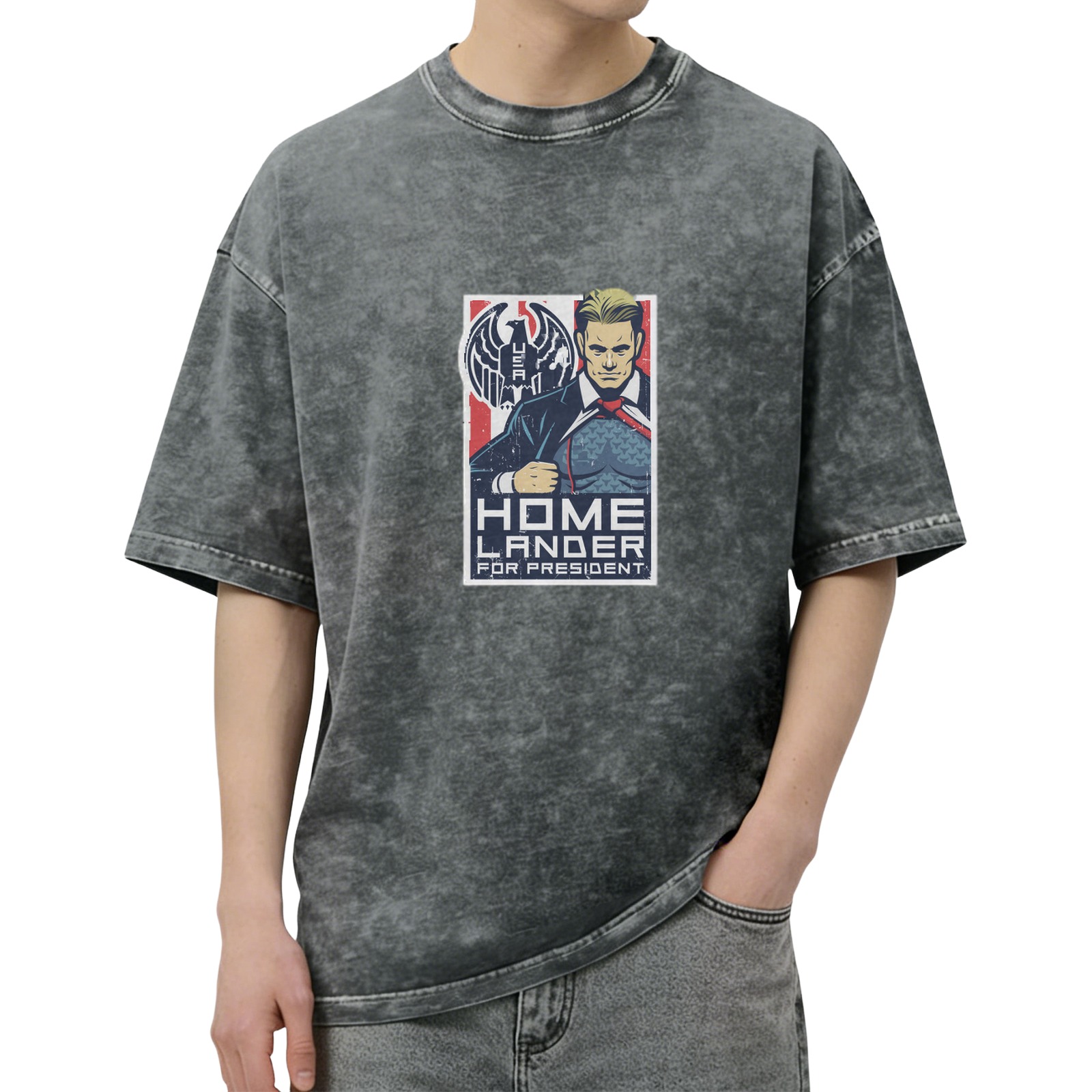 Washed Black T-Shirt With Homelander For President Graphic Print