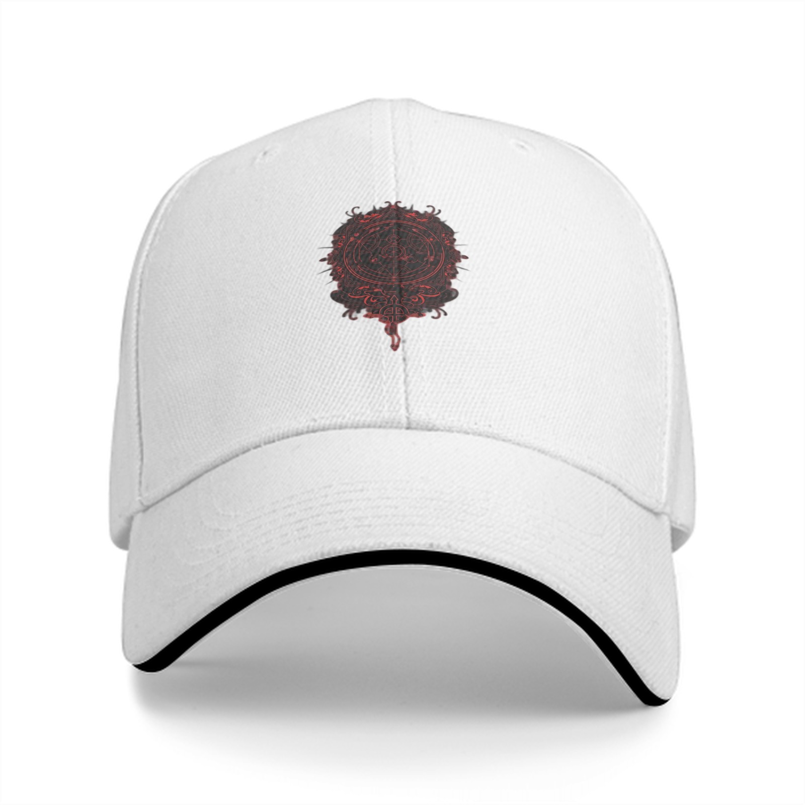 Black Baseball Cap With Red Occult Style Circular Emblem