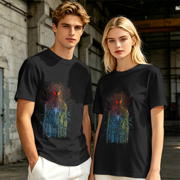 Olive T-Shirt With Abstract Gradient Spider-Man Graphic