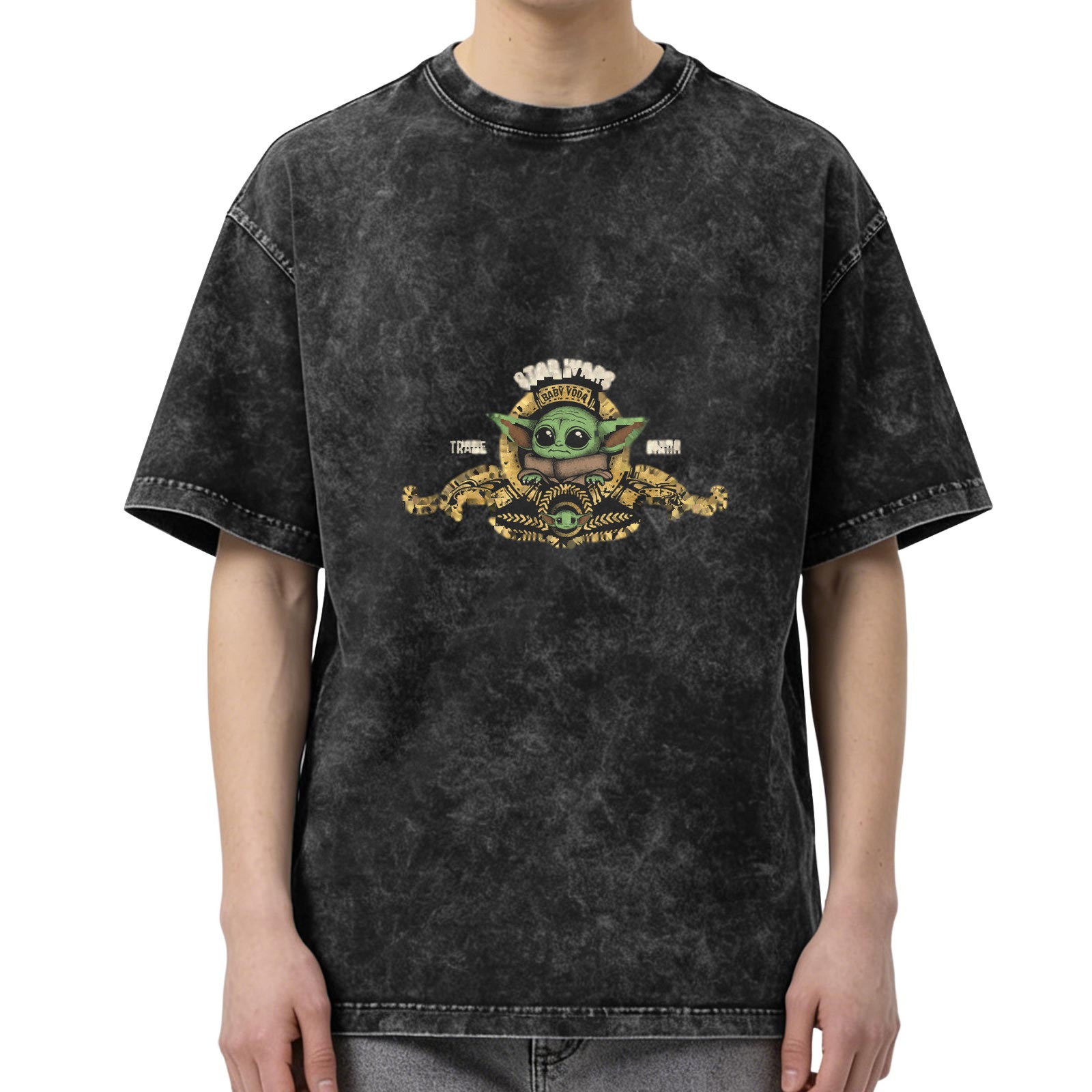 Star Wars Baby Yoda Graphic Acid Wash Black T-Shirt