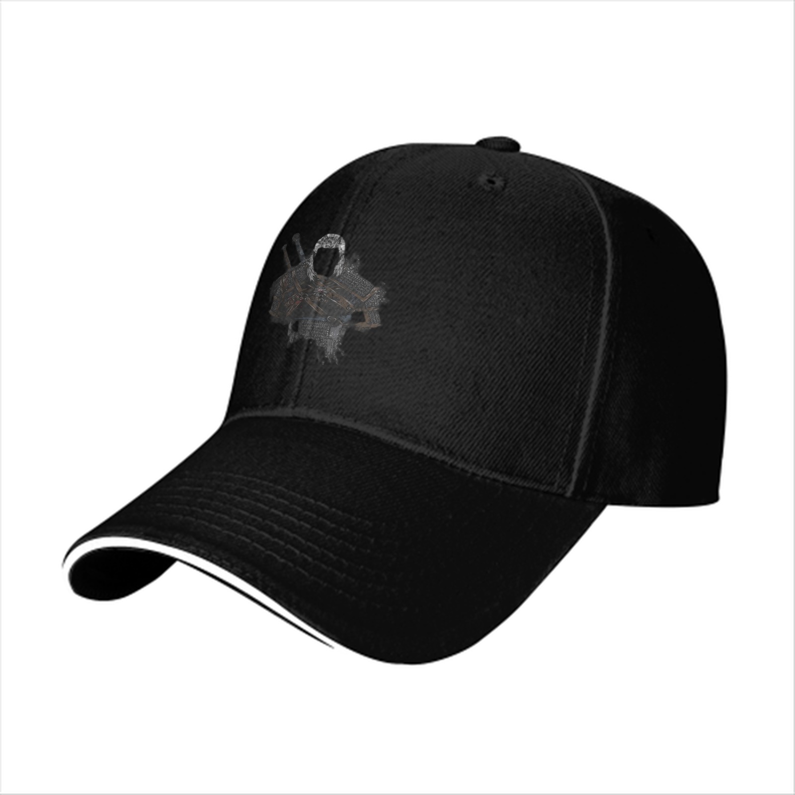 Black Baseball Cap With Faded Warrior Graphic Design