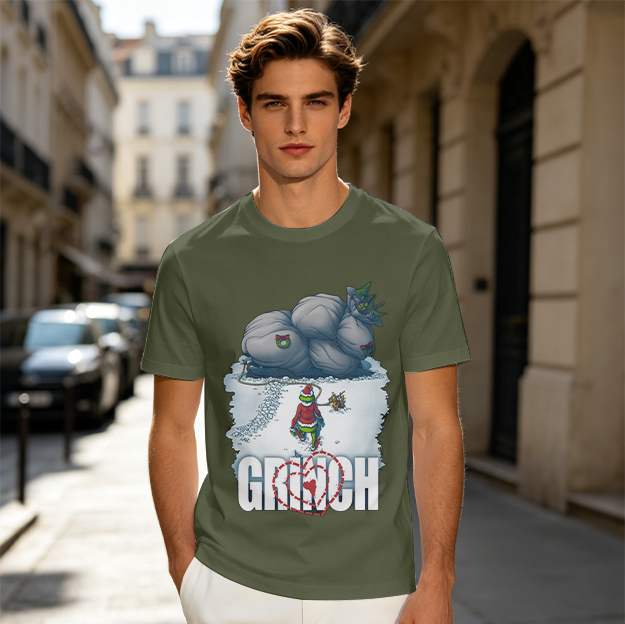 Grinch Stealing Christmas Gifts Snow Scene Graphic T-Shirt