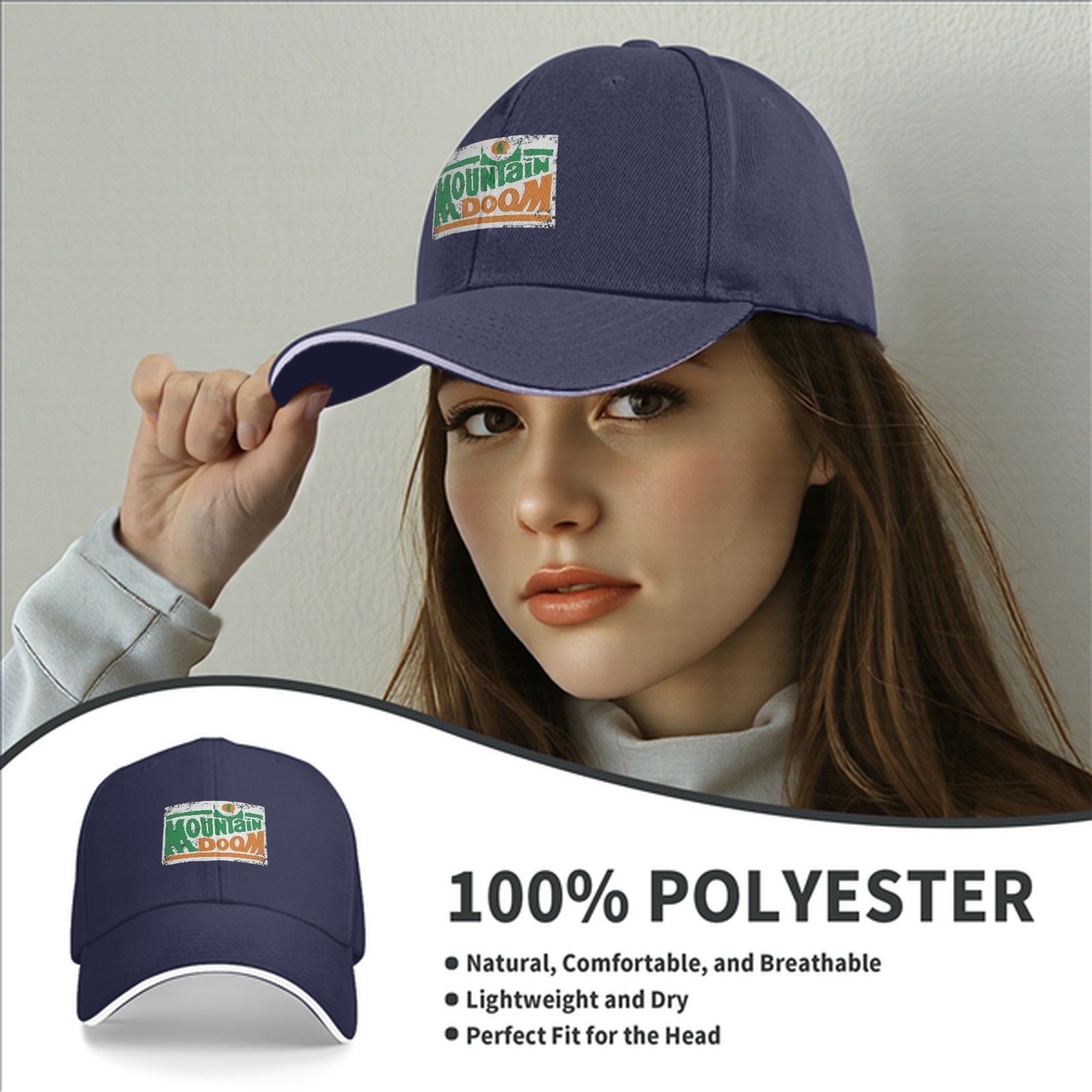 Black baseball cap with Mountain Doom distressed graphic print