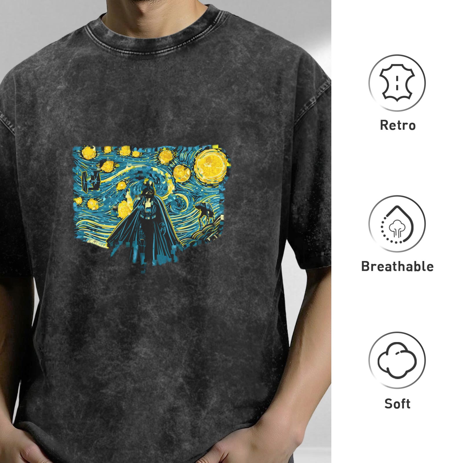 Washed black t-shirt with Star Wars Starry Night graphic