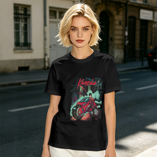 Olive T-Shirt with Kaneda Anime Motorcycle Graphic Print