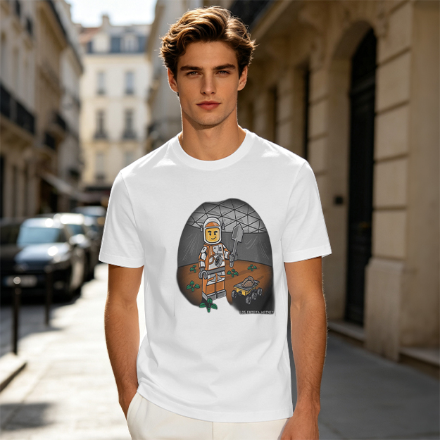 Olive T-shirt with Lego Astronaut Space Habitat Print
