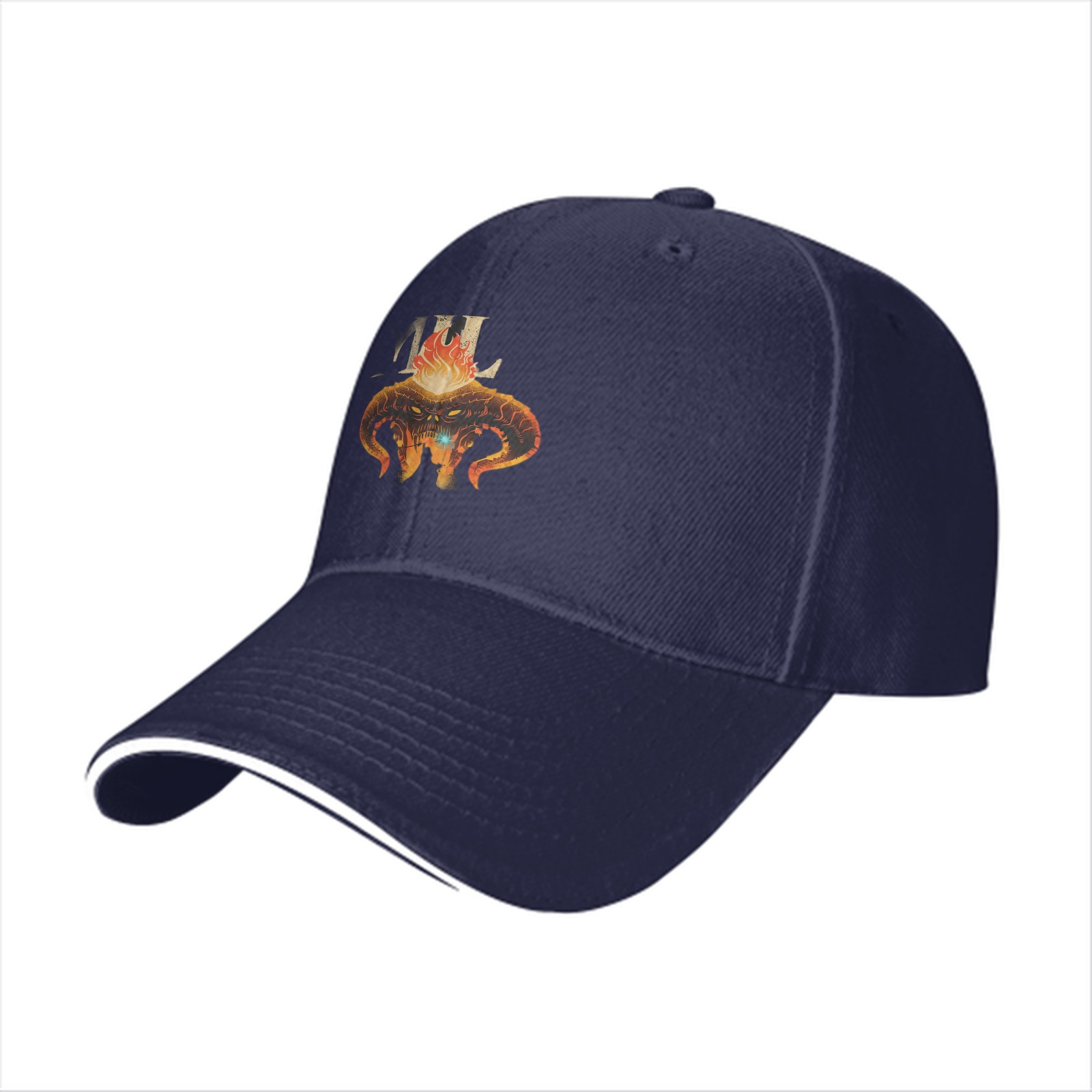 Black Baseball Cap With Fiery Demon Bull Head Graphic
