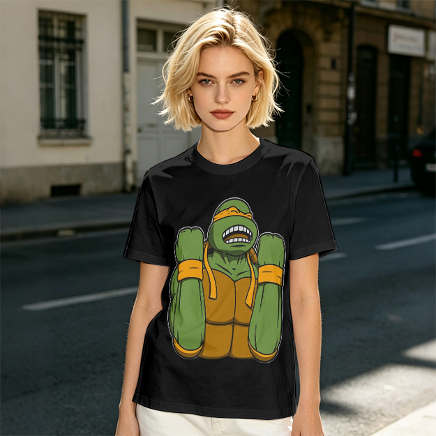 Olive Green T-Shirt With Michelangelo Ninja Turtle Graphic