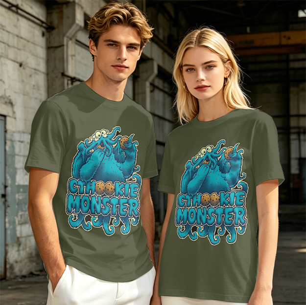 Olive t-shirt with Cthookie Monster graphic print