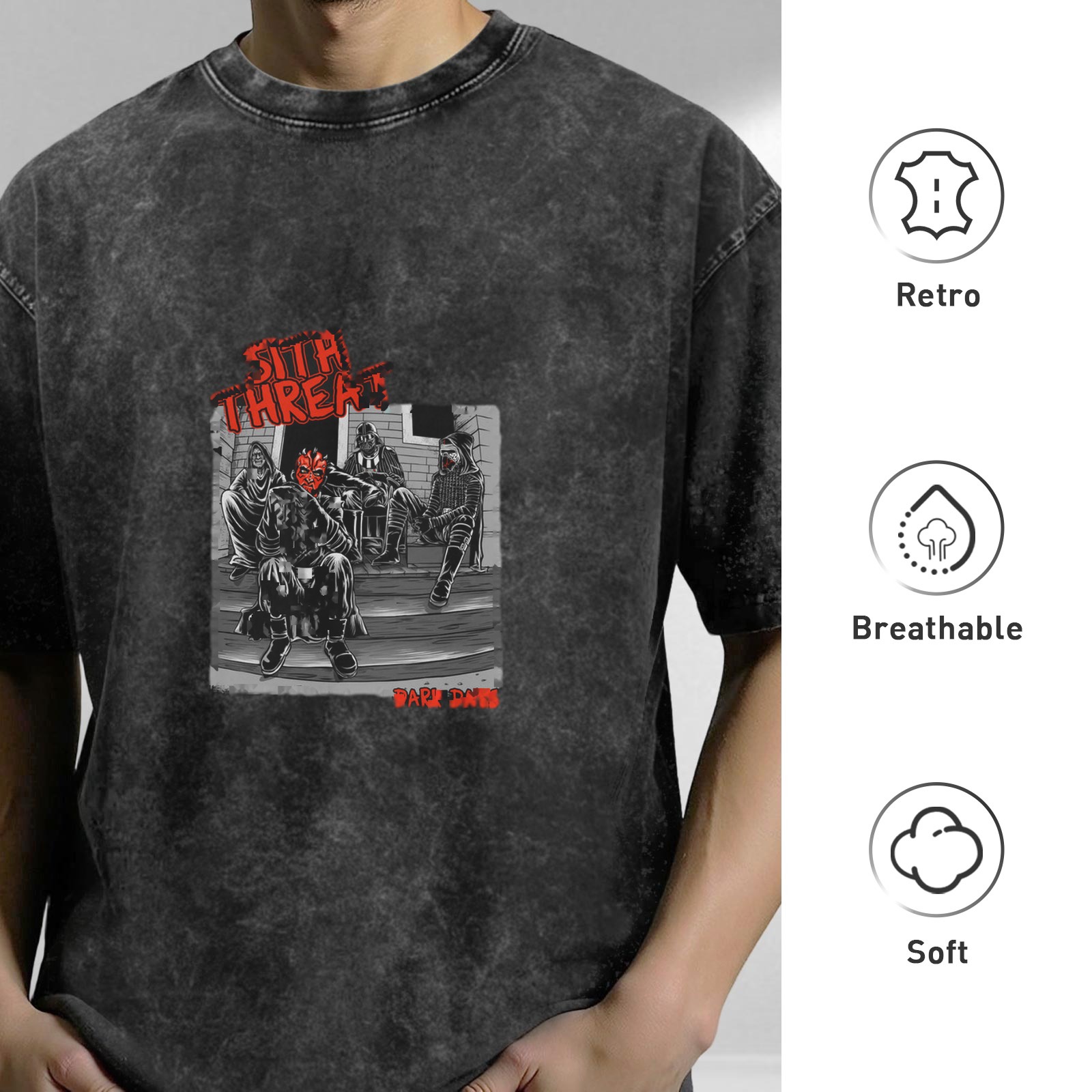 Sith Threat Dark Days Graphic Acid Wash T-Shirt