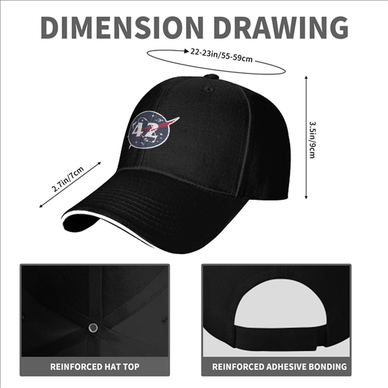 Black baseball cap with space themed number 42 logo