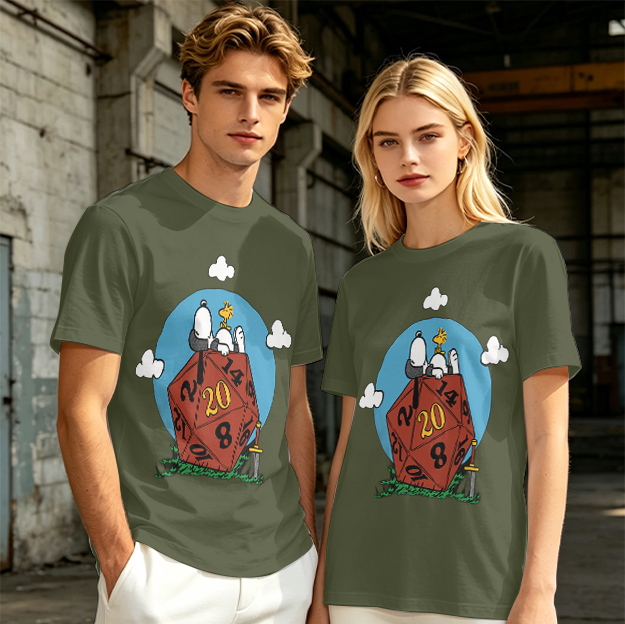 Snoopy and Woodstock on a D20 Dice Graphic T-Shirt