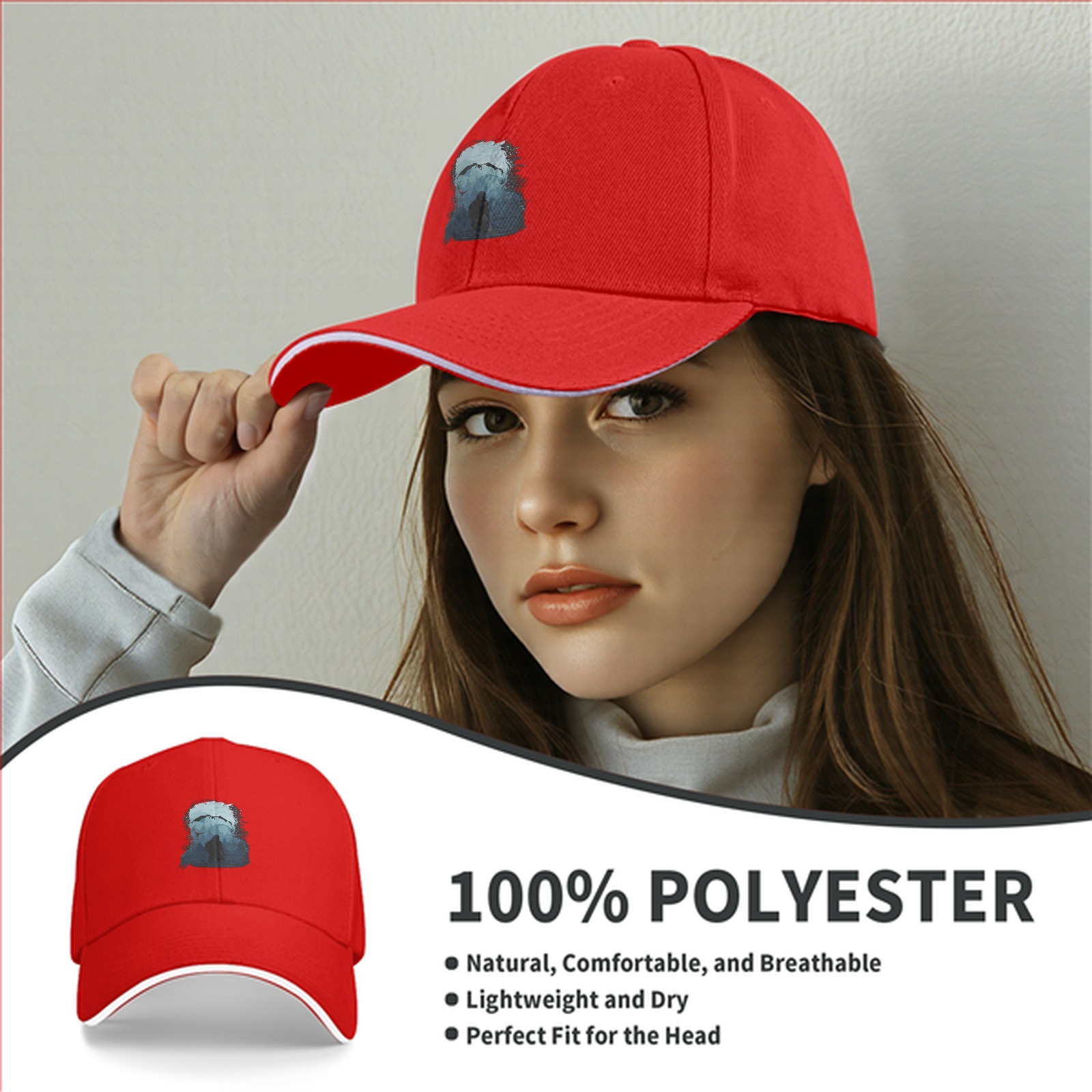 Black Baseball Cap With Abstract Blue Figure Print