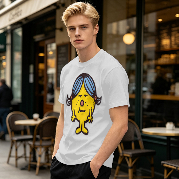 Olive Green T-Shirt With Grumpy Yellow Cartoon Girl Print