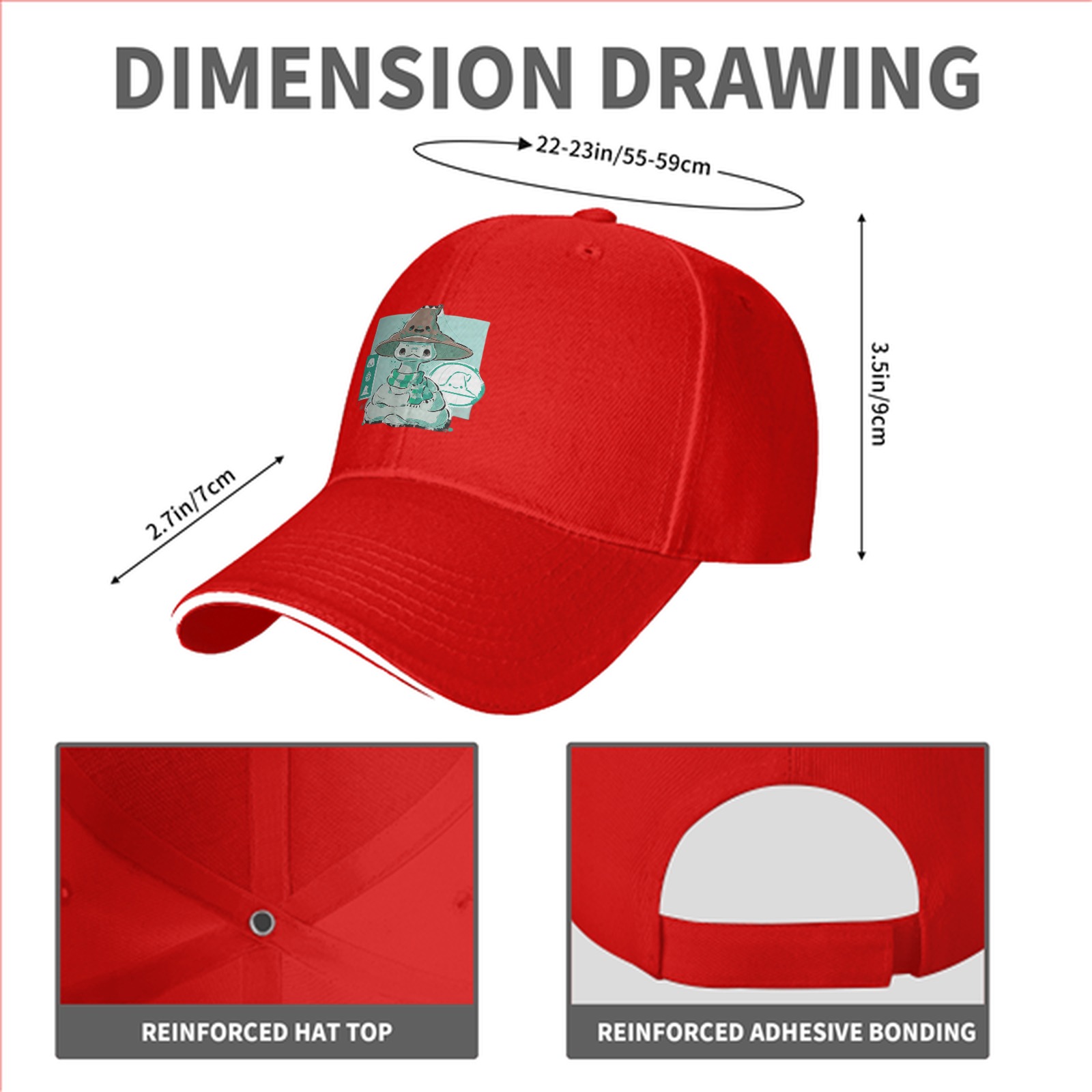 Black Baseball Cap With Cute Witch Snake Character Graphic