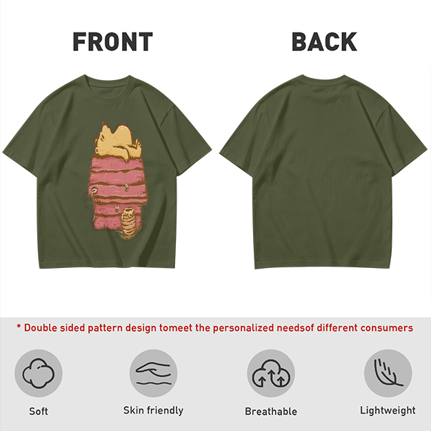 Olive T-Shirt with Bear Napping on Honey Pot Print