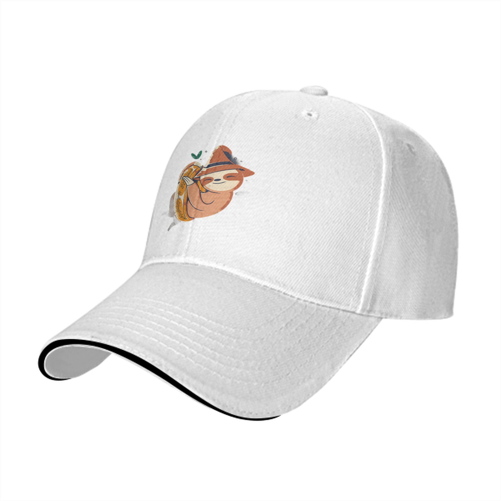 Black Baseball Cap With Cute Sloth Hugging Pumpkin Print