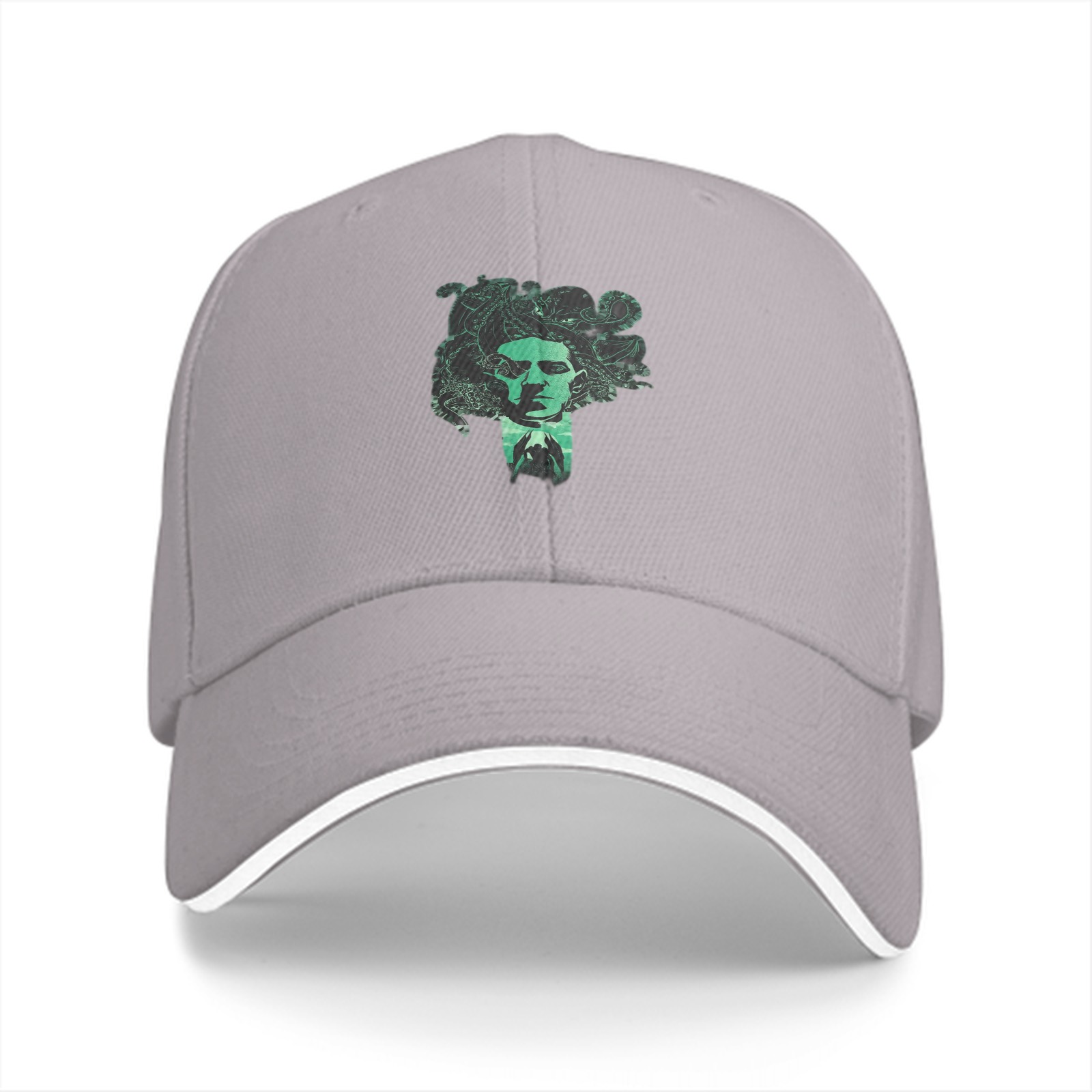 Black Baseball Cap With Green Medusa Head Graphic