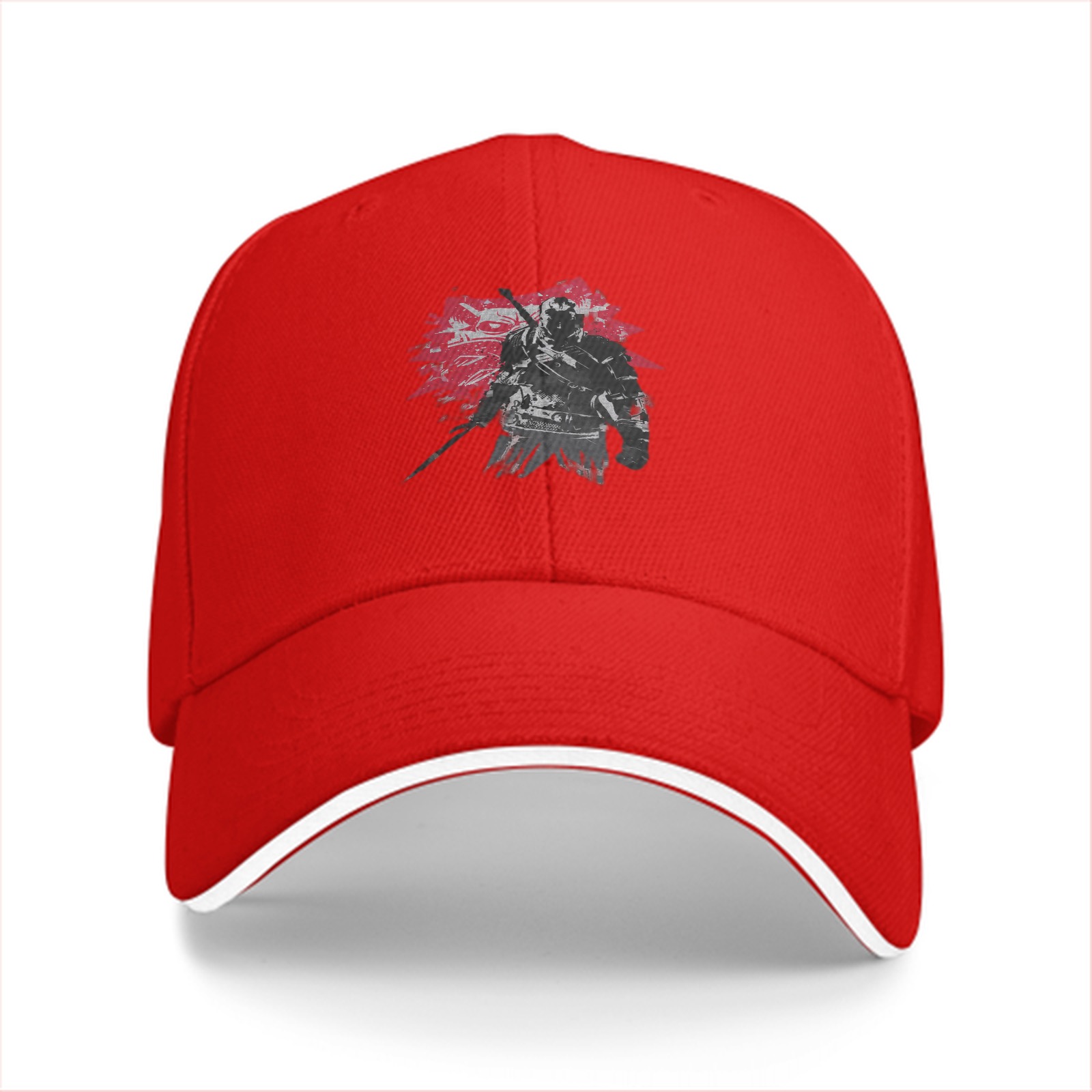 Black Baseball Cap With Samurai Warrior Graphic Print