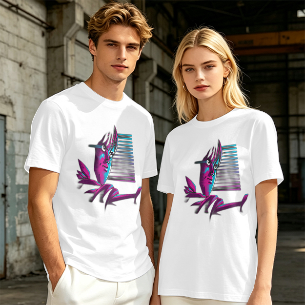 Olive T-Shirt With Abstract Neon Portrait Graphic