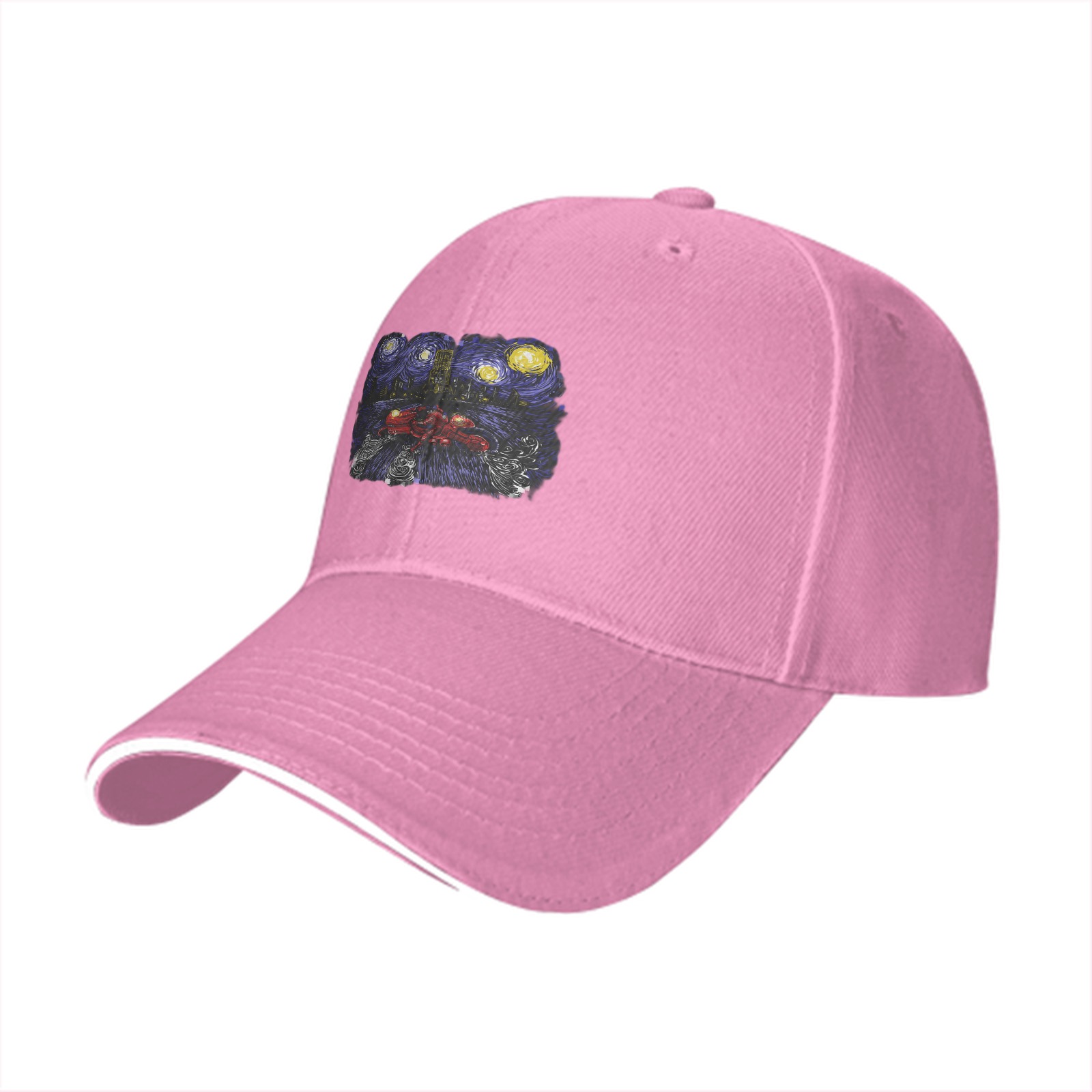 Black Baseball Cap With Starry Night Inspired Art Print