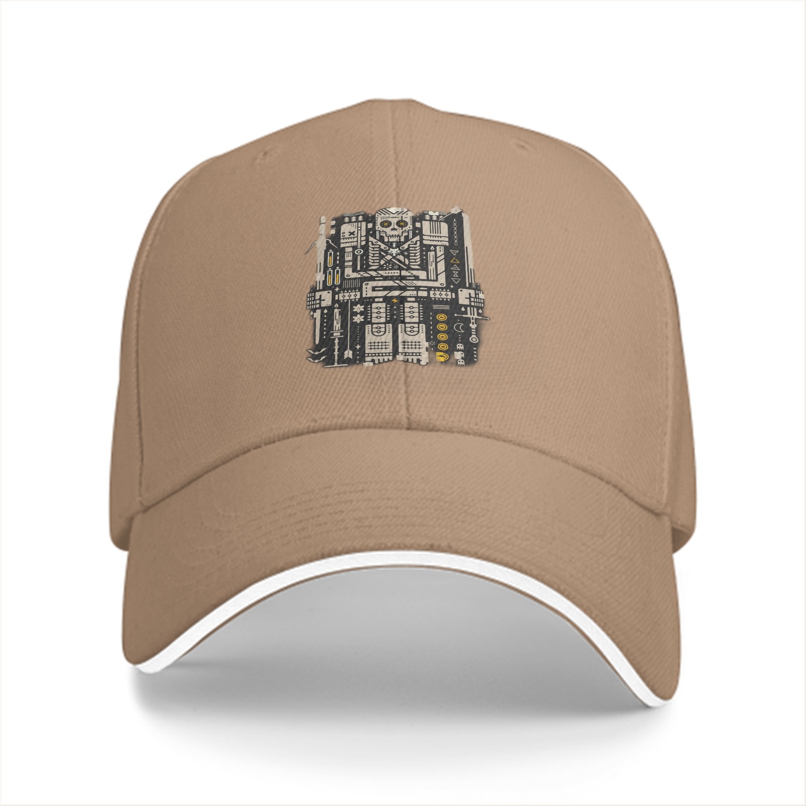 Black Baseball Cap With Cybernetic Skull Circuit Artwork