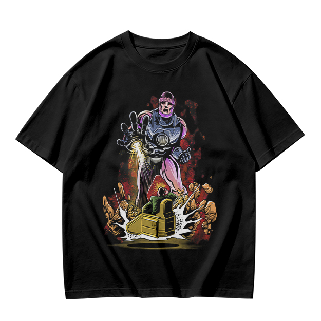 Olive T-shirt with Robot Villain and Tank Action Graphic