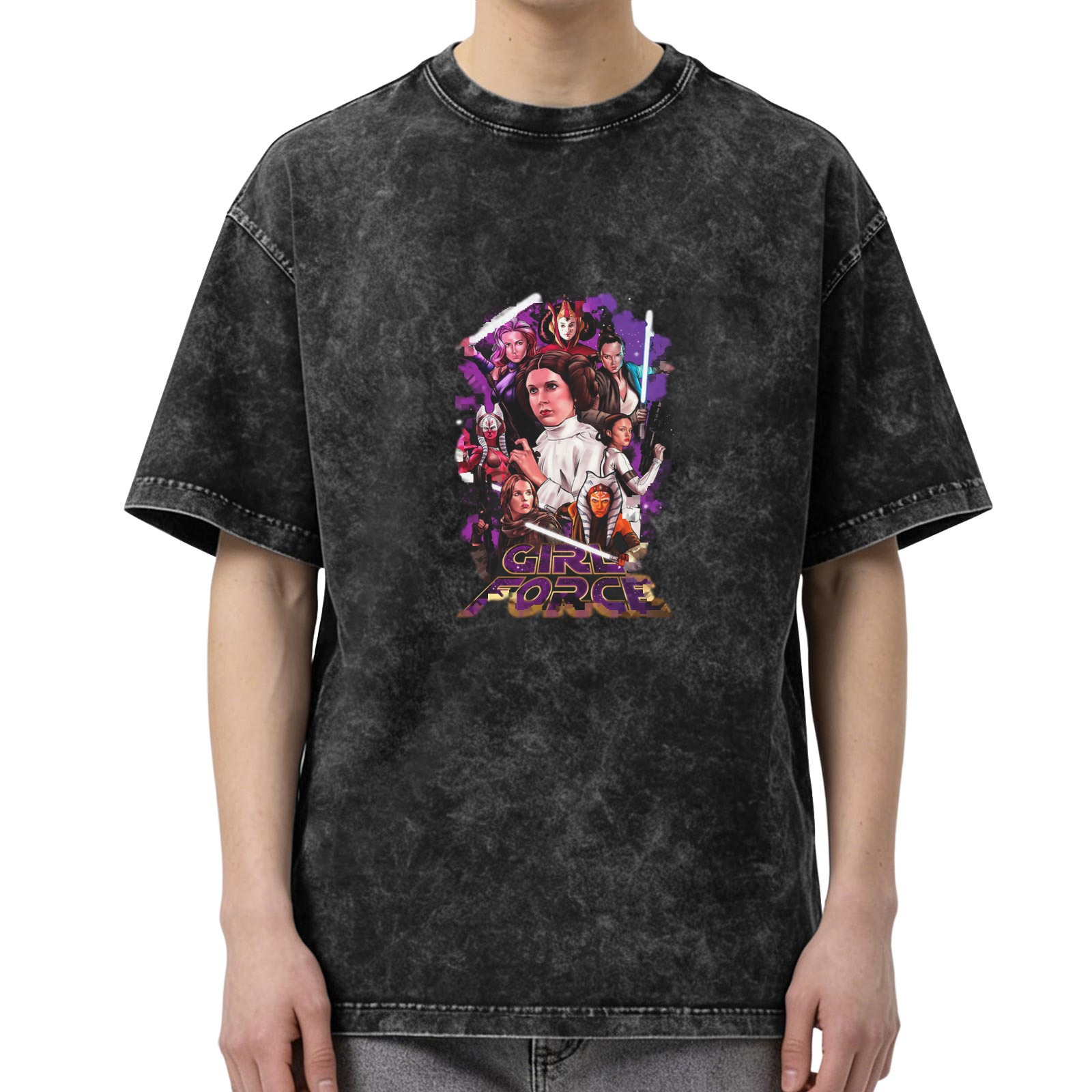 Star Wars Girl Force Women Characters Graphic Acid Wash T-Shirt