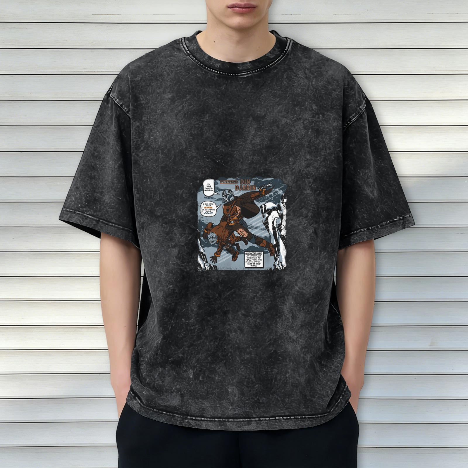 Washed Black Oversized T-Shirt with Star Wars Comic Style Print