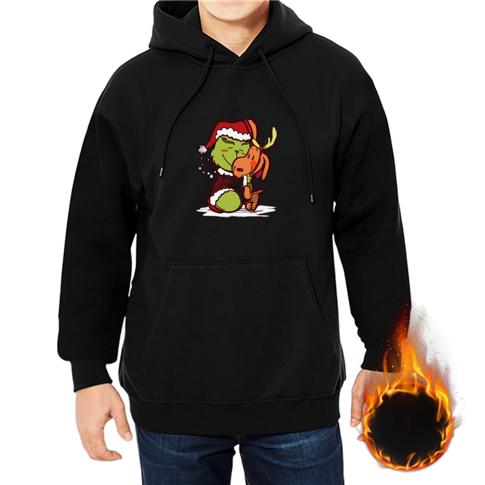 Black hoodie with cute Grinch and Max Christmas graphic