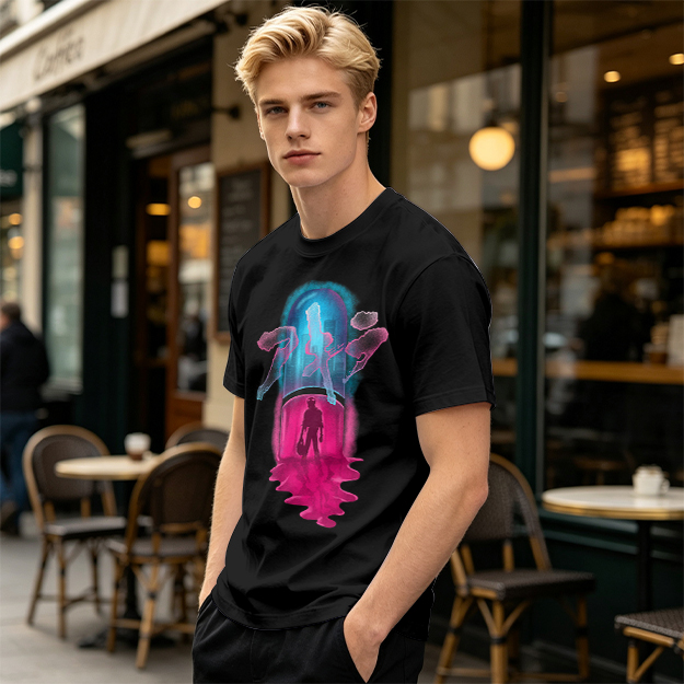 Olive T-Shirt With Neon Capsule Anime Inspired Graphic Print