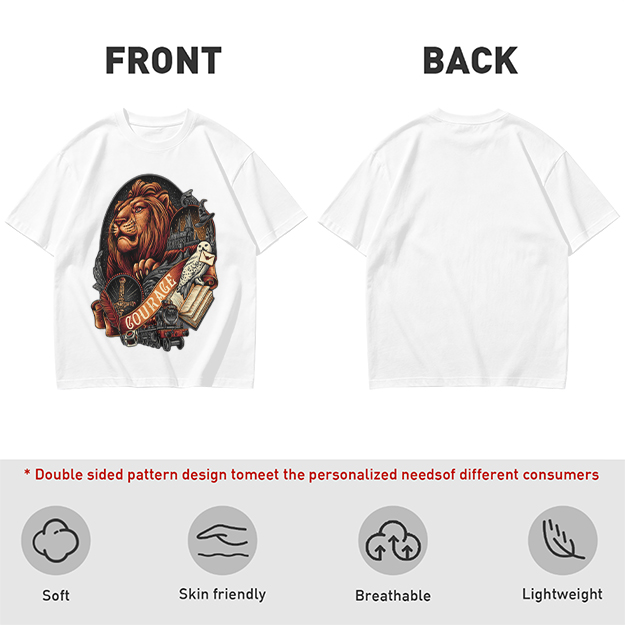 Olive T-Shirt With Lion Courage Themed Fantasy Art Print