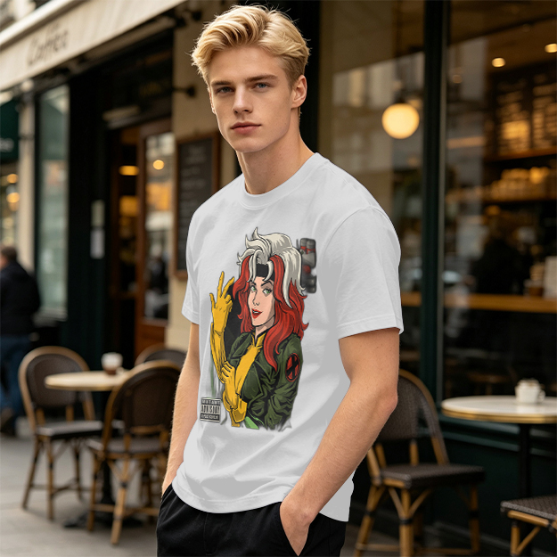 Olive T-shirt with Rogue X-Men Graphic Print