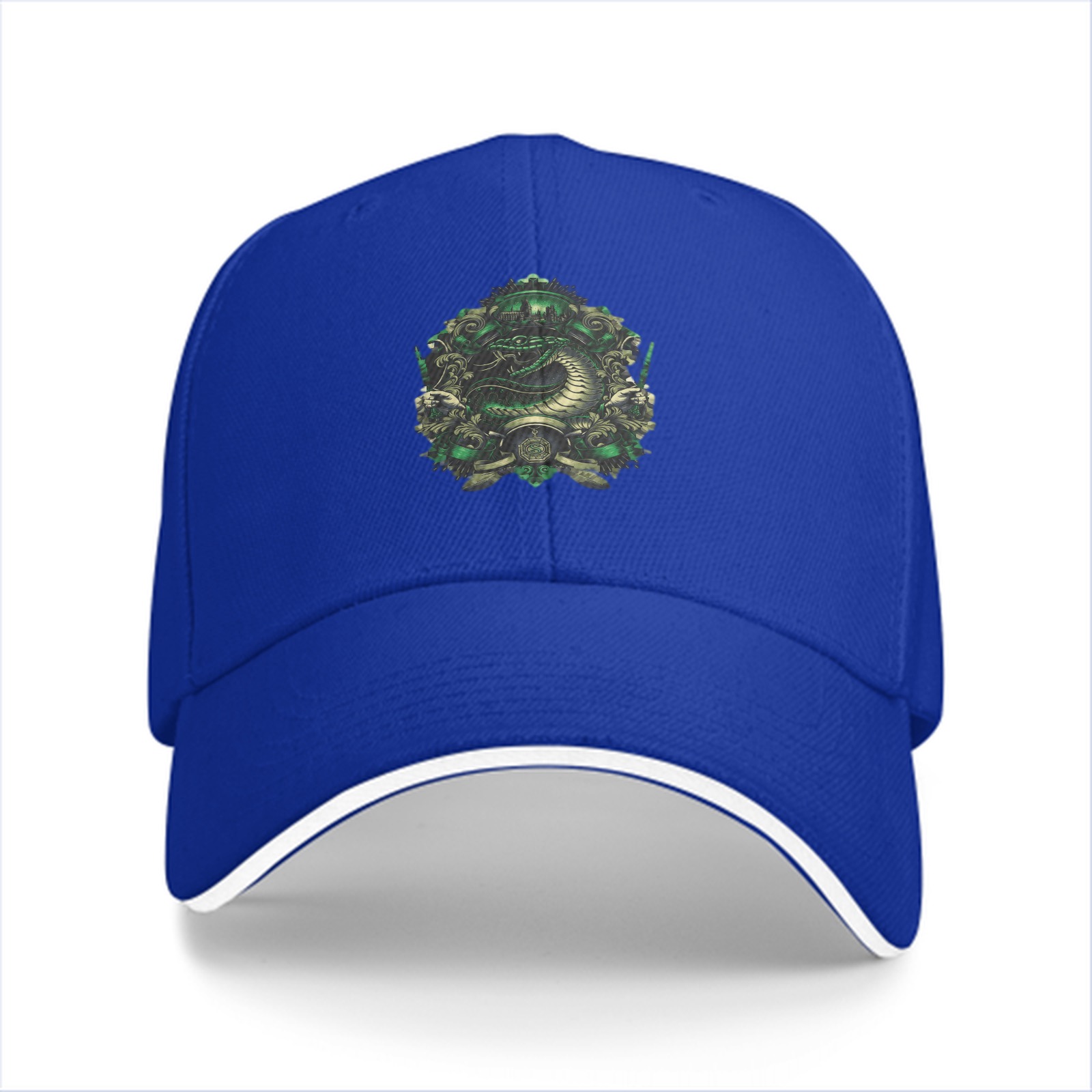 Black Baseball Cap With Green Serpent Emblem Design