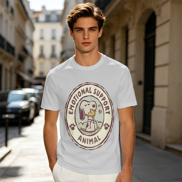 Olive Green Snoopy Emotional Support Animal Graphic T-Shirt