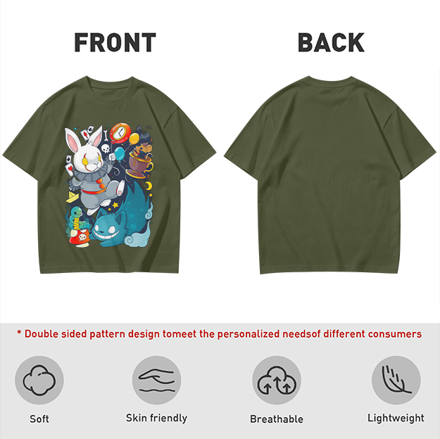 Alice in Wonderland Themed Graphic T-Shirt with Whimsical Characters