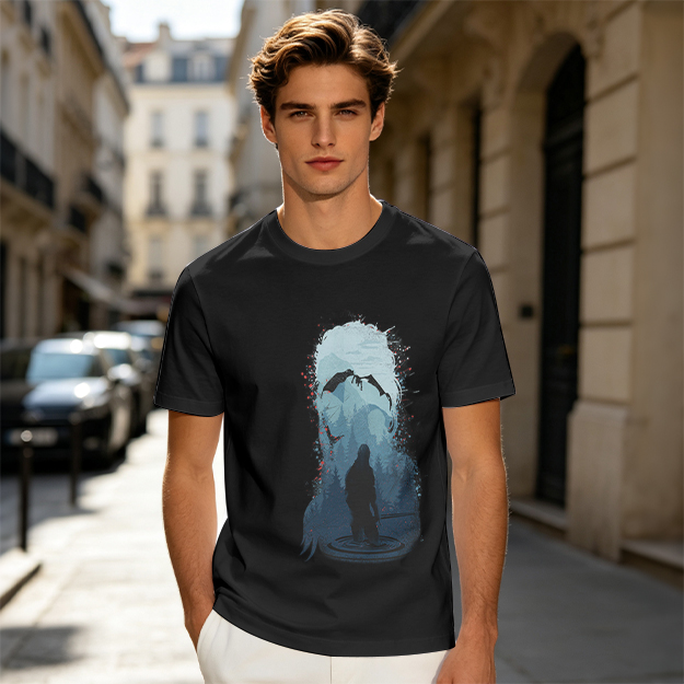 Olive T-Shirt With Dark Fantasy Silhouette And Dragon Print