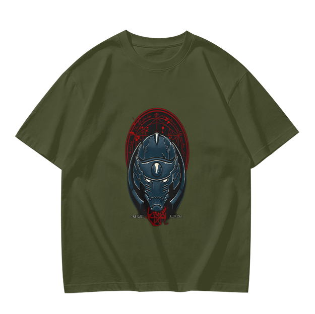 Olive T-Shirt With Futuristic Alien Helmet Graphic Print