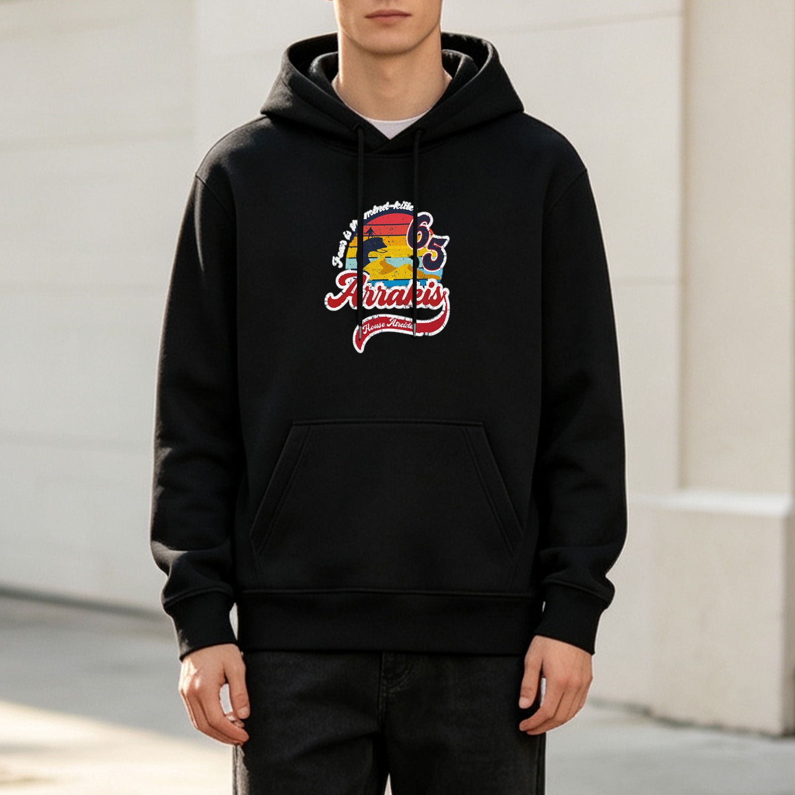 Black Hoodie With Arrakis 65 Desert Sunset Graphic Print