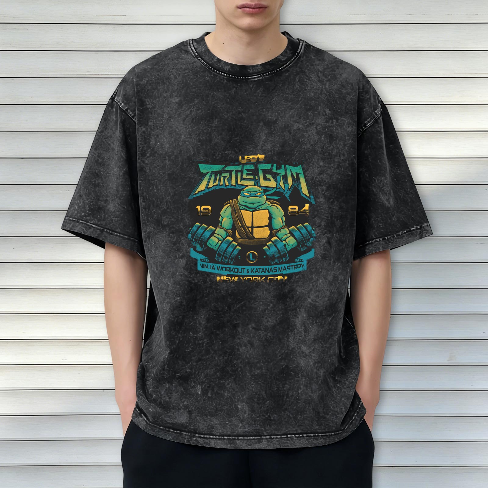 Teenage Mutant Ninja Turtles Turtle Gym Acid Wash T-Shirt 1984 New York