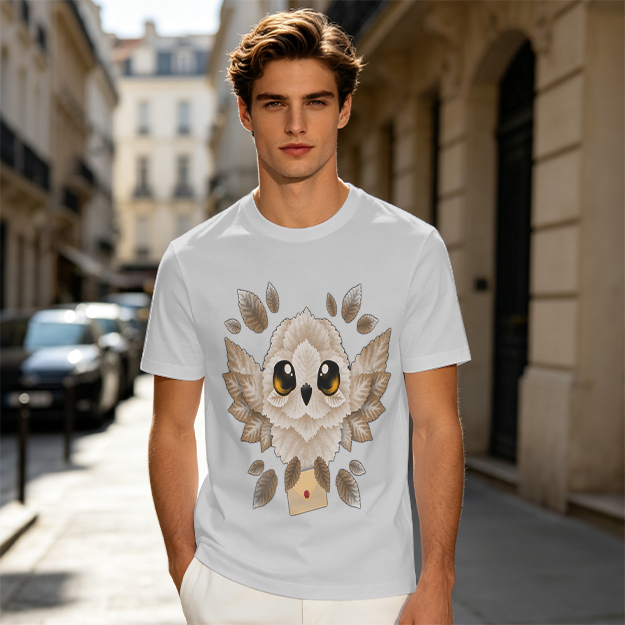 Owl with Envelope Graphic Olive Green T-Shirt