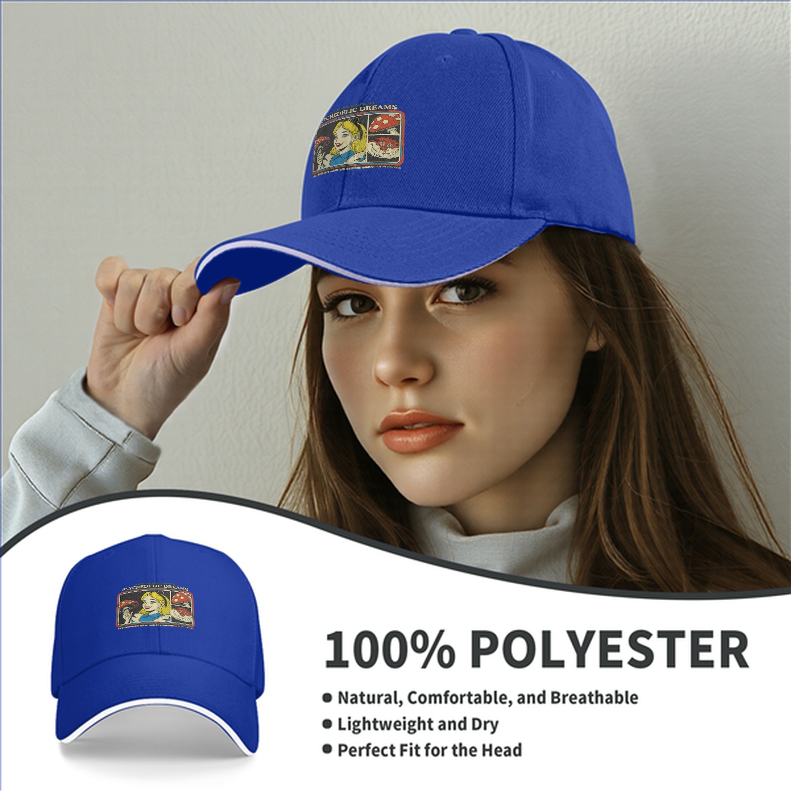 Psychedelic Dreams Alice in Wonderland Graphic Baseball Cap