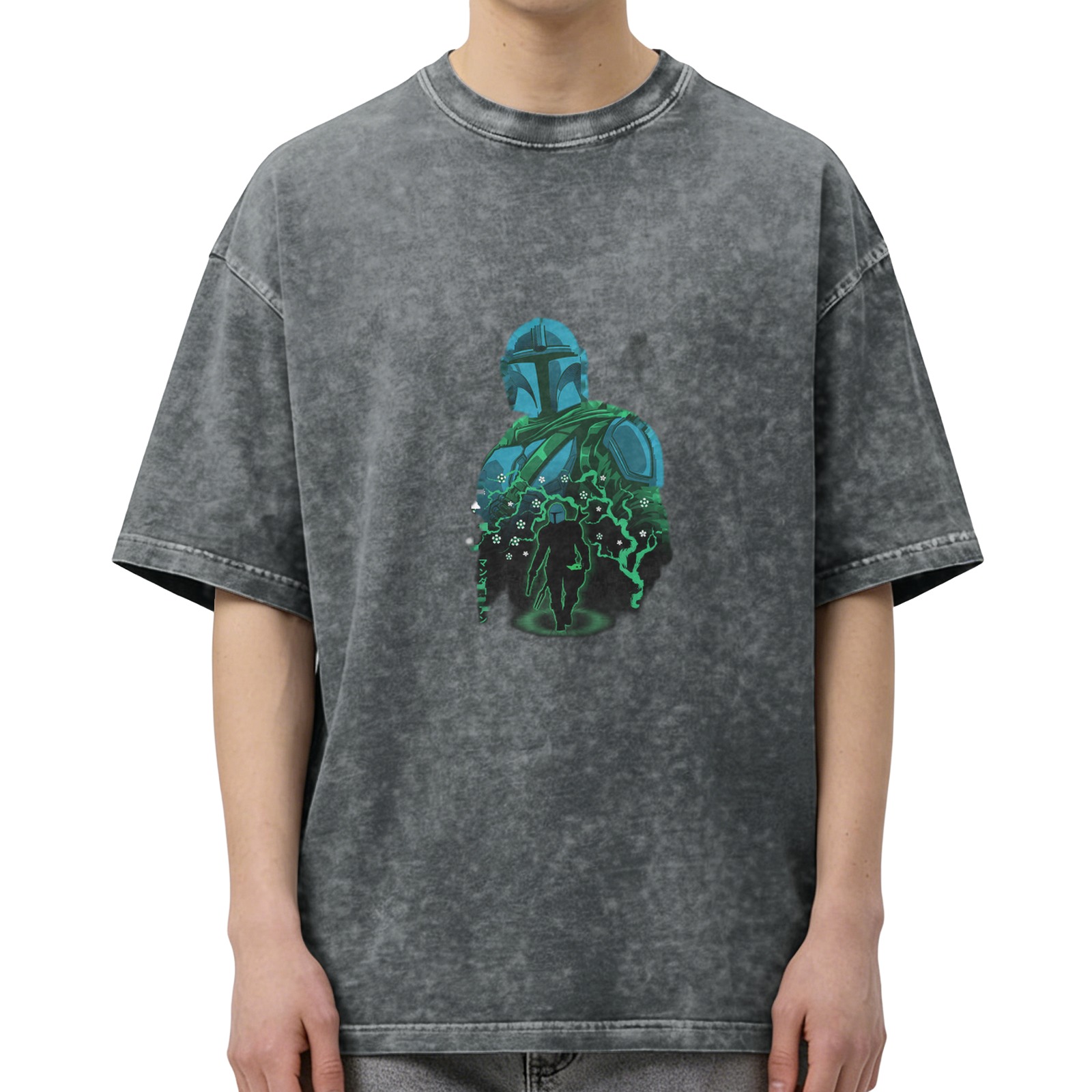 Washed Black Mandalorian Graphic Short Sleeve T-Shirt