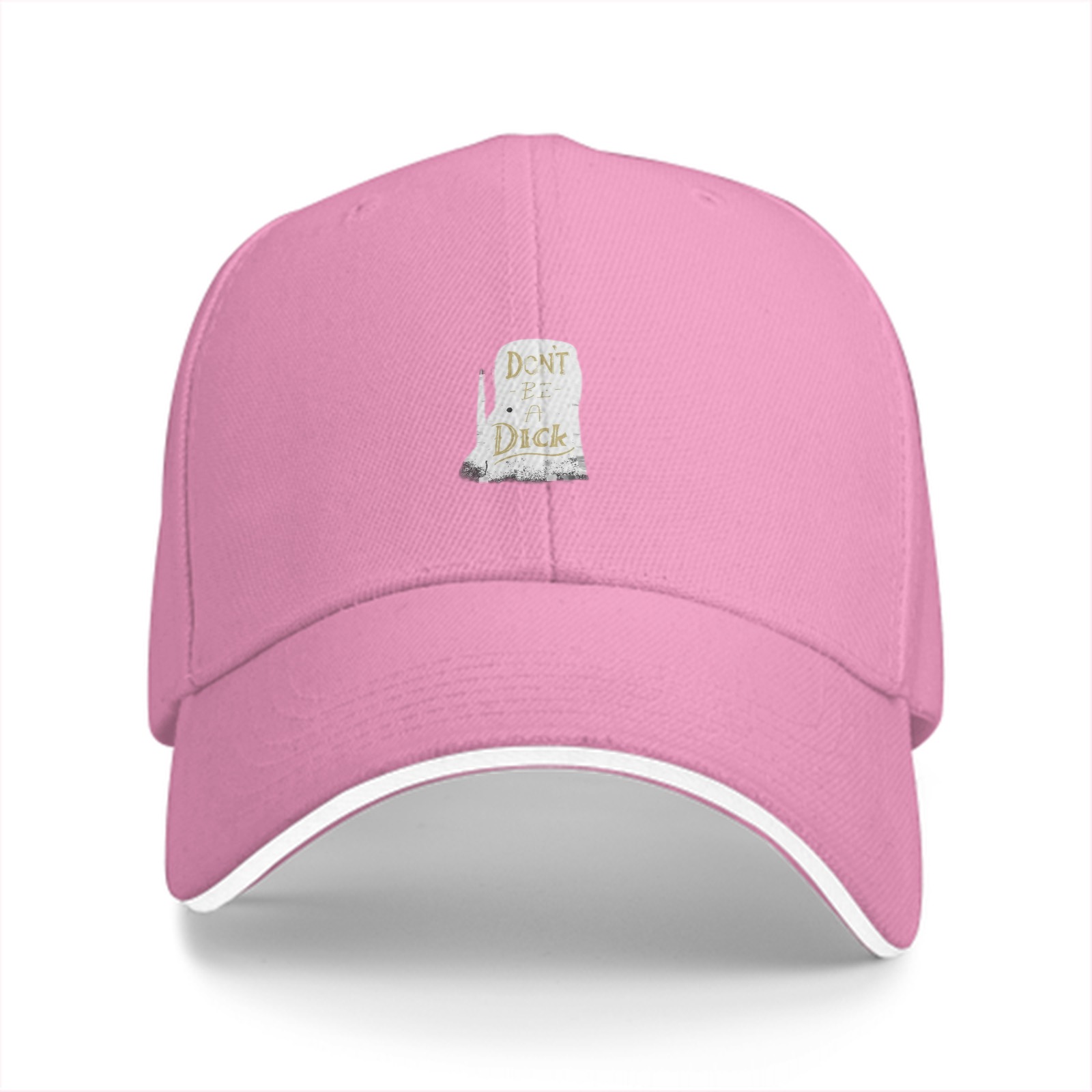 Black baseball cap with humorous tombstone graphic print