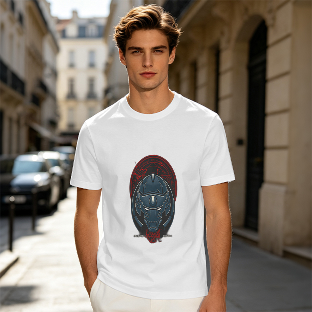Olive T-Shirt With Futuristic Alien Helmet Graphic Print