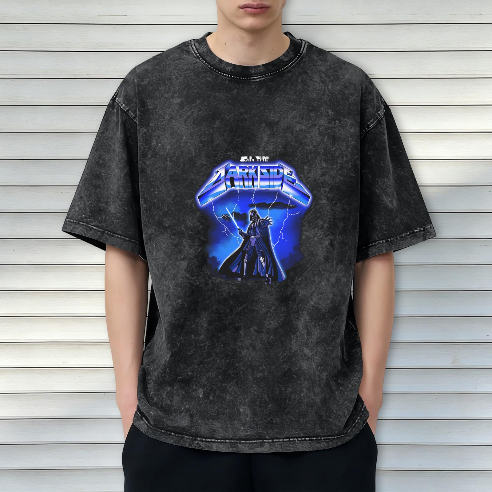 Star Wars Darth Vader 'Join The Dark Side' Heavy Metal Lightning Graphic Acid Wash T-Shirt